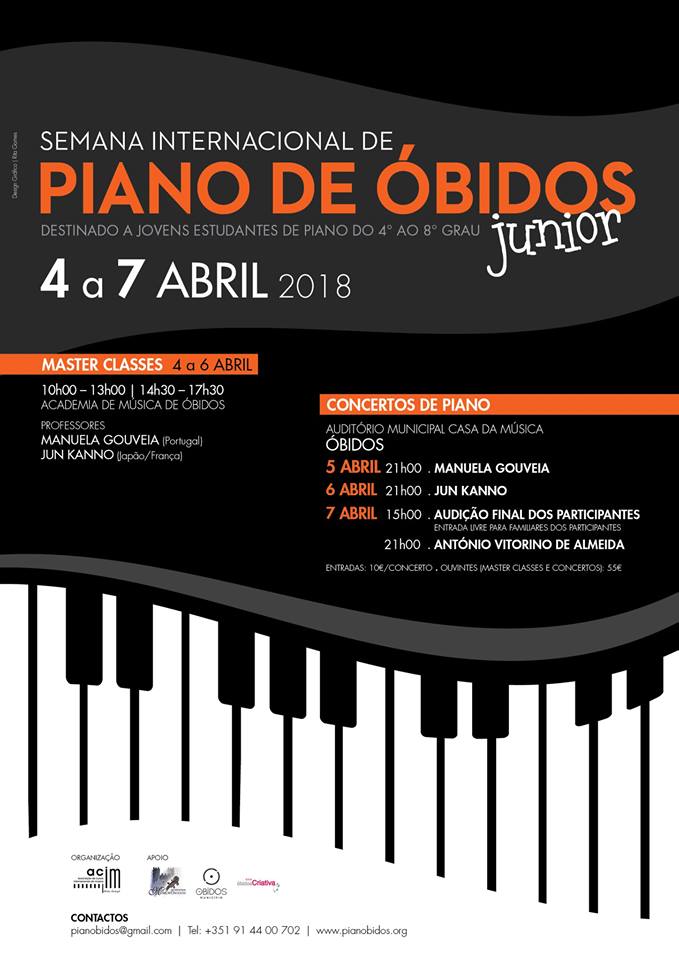 Realiza-se de 4 a 7 de Abril, em Óbidos, a Semana Internacional de Piano de Óbidos “Júnior” (SIPO – Júnior).