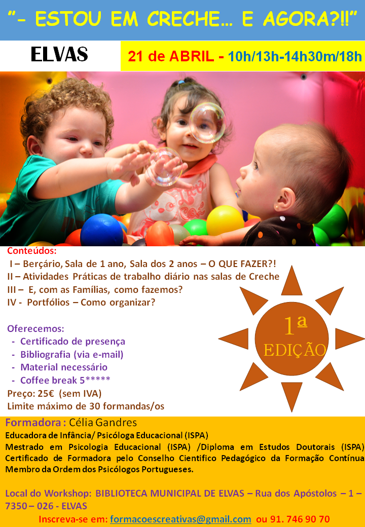 A Biblioteca Municipal de Elvas Dra. Elsa Grilo vai acolher uma sessão de formação sobre o tema “Estou em creche, e agora?”, no próximo dia 21 de abril.